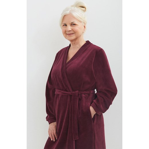 Welurowy szlafrok damski bordowy Sylwia III 245 04, Kolor bordowy, Rozmiar M/L, MARTEL ze sklepu Intymna w kategorii Szlafroki damskie - zdjęcie 178916032