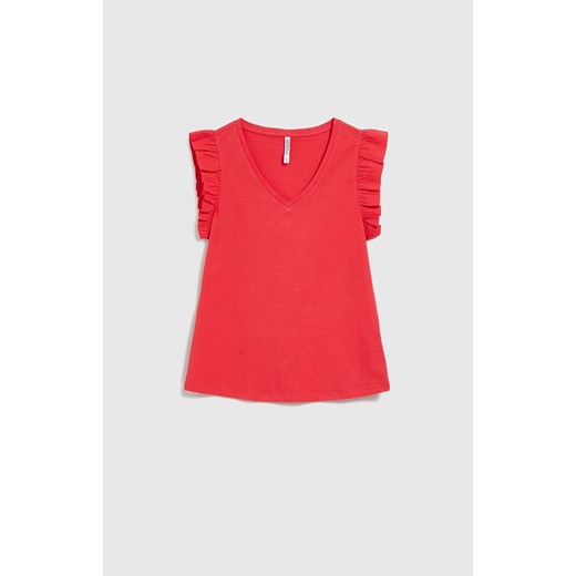 Bluzka damska Moodo.pl casual czerwona na wiosnę w serek z bawełny 