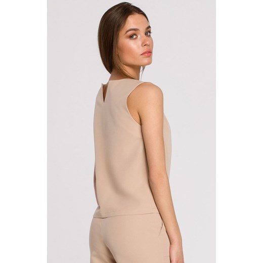 Elegancka krótka bluzka damska bez rękawów beżowa S257, Kolor beżowy, Rozmiar L, Stylove ze sklepu Intymna w kategorii Bluzki damskie - zdjęcie 178916254