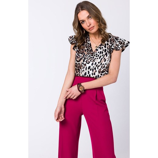 Bluzka satynowa z falbankami w panterkę S344/2, Kolor panterka, Rozmiar L, Stylove ze sklepu Intymna w kategorii Bluzki damskie - zdjęcie 178916284