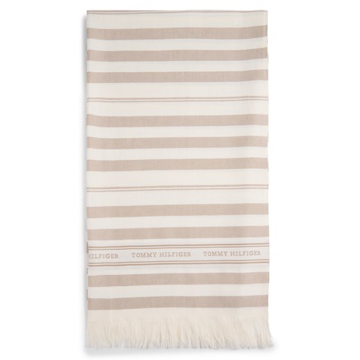 Tommy Hilfiger Damski tkany szalik z zawartością lnu - Premium Beach Scarf Kobiety Bawełna beżowy w paski ze sklepu vangraaf w kategorii Szaliki i chusty damskie - zdjęcie 178918393
