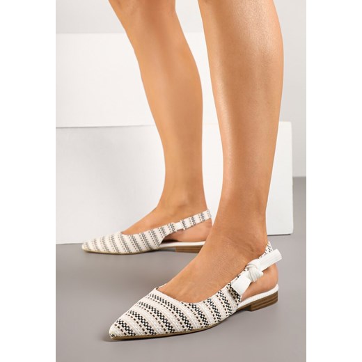 Białe Sandały Slingback z Tweedowymi Zdobieniami Calritis ze sklepu renee.pl w kategorii Balerinki - zdjęcie 178918702