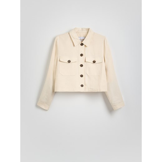 Reserved - Krótka kurtka z lnem - beżowy Reserved L Reserved