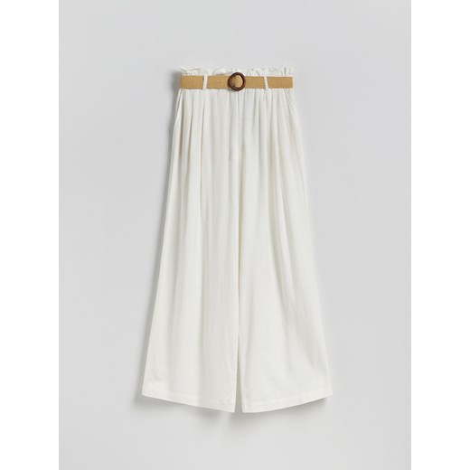 Reserved - Szerokie spodnie z dodatkiem lnu - złamana biel Reserved L Reserved