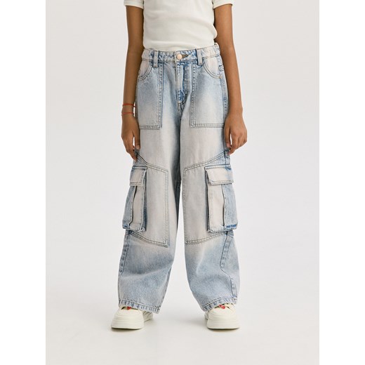 Reserved - Jeansy wide leg cargo - niebieski Reserved 128 (7-8 lat) Reserved