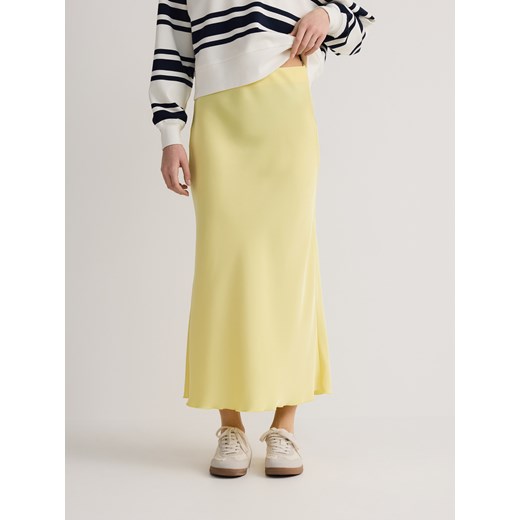 Reserved - Satynowa spódnica midi - kremowy Reserved XL Reserved