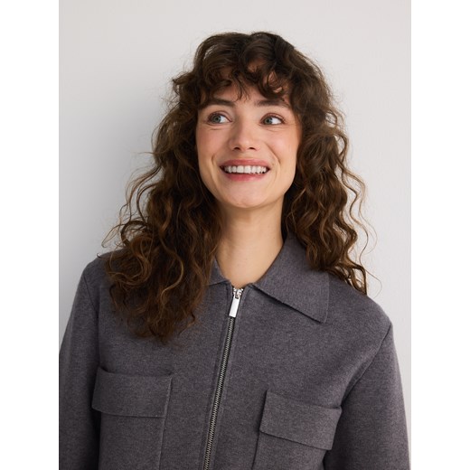 Reserved - Rozpinany kardigan z kołnierzem - szary Reserved L Reserved