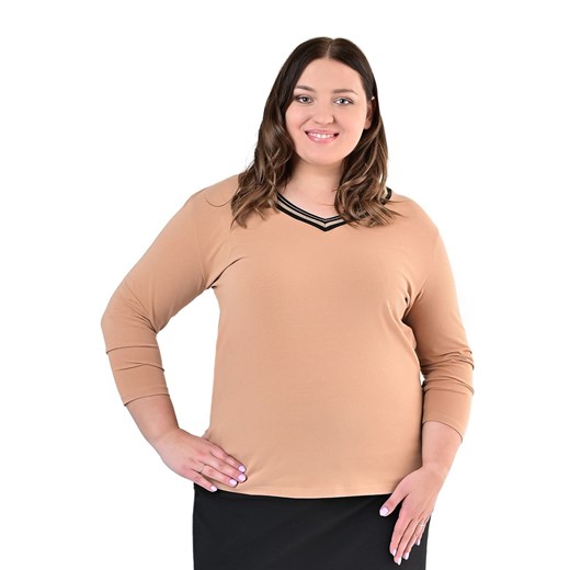 Bluzka FBZ1039 CAMEL + CZARNY ze sklepu fokus.pl w kategorii Bluzki damskie - zdjęcie 178935802