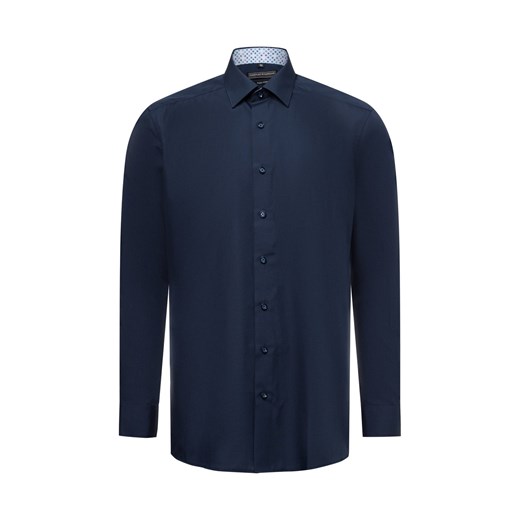 Finshley & Harding Męska koszula biznesowa - Easy Care Mężczyźni Modern Fit Bawełna granatowy jednolity ze sklepu vangraaf w kategorii Koszule męskie - zdjęcie 178936740