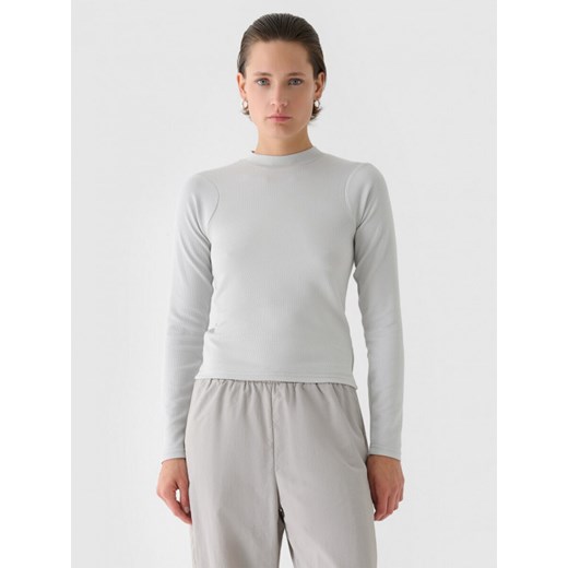 Damski longsleeve basic 4F 4FWAW24TLONF361 - szary ze sklepu Sportstylestory.com w kategorii Bluzki damskie - zdjęcie 178945262