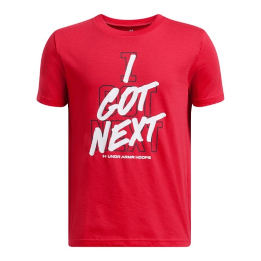 Chłopięcy t-shirt z nadrukiem Under Armour UAB Hoops Next SS - czerwony ze sklepu Sportstylestory.com w kategorii T-shirty chłopięce - zdjęcie 178945343
