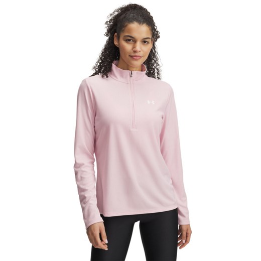 Damski longsleeve treningowy Under Armour Tech Rib 1/2 Zip - różowy ze sklepu Sportstylestory.com w kategorii Bluzki damskie - zdjęcie 178945421
