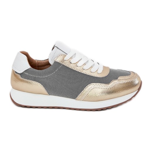 S.Barski Skórzane Buty Sportowe Sneakersy Damskie LR51-847 Złote złoty ze sklepu ButyModne.pl w kategorii Buty sportowe damskie - zdjęcie 178945980
