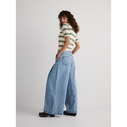 Reserved - Jeansy wide leg z haftem - niebieski Reserved 40 Reserved