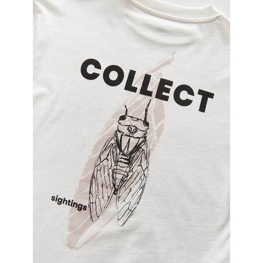 Reserved - Bawełniany T-shirt z haftem - złamana biel ze sklepu Reserved w kategorii T-shirty chłopięce - zdjęcie 178951660