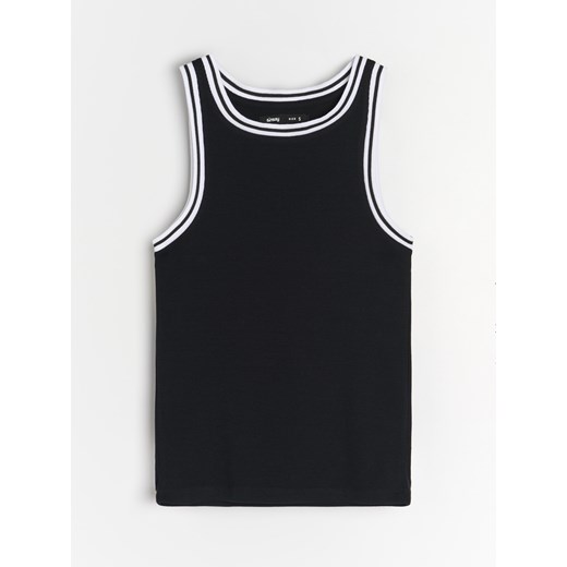 Sinsay - Prążkowany top z kontrastową lamówką - czarny Sinsay M Sinsay