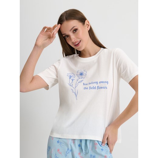 Sinsay - Piżama dwuczęściowa z motywem kwiatowym - błękitny Sinsay L Sinsay