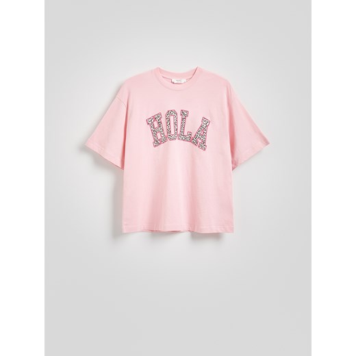 Reserved - T-shirt oversize z nadrukiem - pastelowy róż Reserved S Reserved