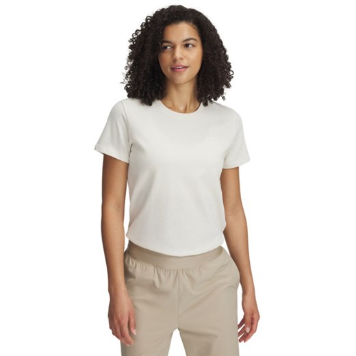 Damski t-shirt z nadrukiem Under Armour UA HWT Branded Core SS - beżowy ze sklepu Sportstylestory.com w kategorii Bluzki damskie - zdjęcie 178955710