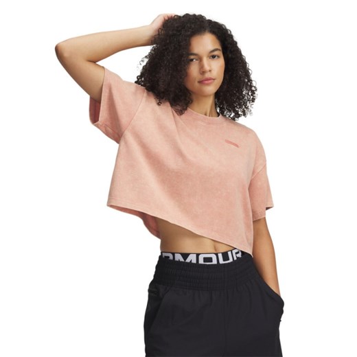 Damski t-shirt crop top Under Armour UA Heavyweight Wash SS - pomarańczowy ze sklepu Sportstylestory.com w kategorii Bluzki damskie - zdjęcie 178955714