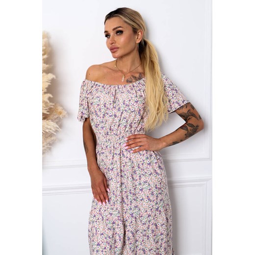 SUKIENKA MAXI HISZPANKA W KWIECISTY WZÓR- RÓŻOWA ze sklepu olika.com.pl w kategorii Sukienki - zdjęcie 178957234