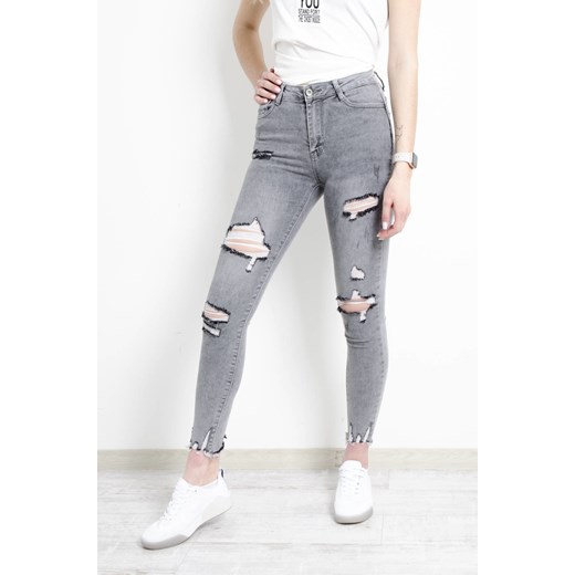 SPODNIE JEANSOWE SZARE PUSH UP Z SZARPANIAMI ze sklepu olika.com.pl w kategorii Jeansy damskie - zdjęcie 178958240