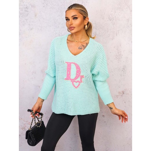 SWETER OVERSIZE O KROJU NIETOPERZA Z OZDOBNĄ APLIKACJĄ- ZIELONY ze sklepu olika.com.pl w kategorii Swetry damskie - zdjęcie 178958700