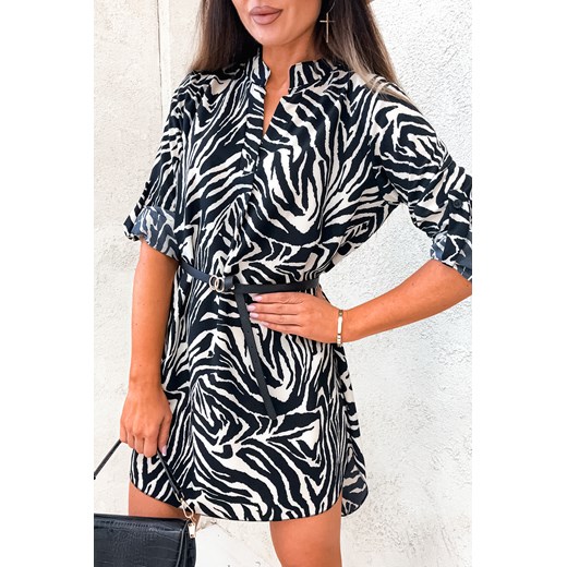 KOSZULA TAUNIKA SUKIENKA WIĄZANA W PASIE- ZEBRA ze sklepu olika.com.pl w kategorii Sukienki - zdjęcie 178958864