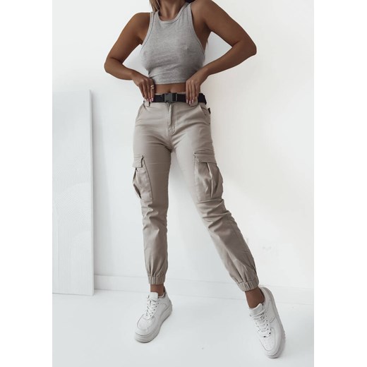 SPODNIE BOJÓWKI Z KIESZENIAMI+ PASEK- BEŻOWE ze sklepu olika.com.pl w kategorii Spodnie damskie - zdjęcie 178959040