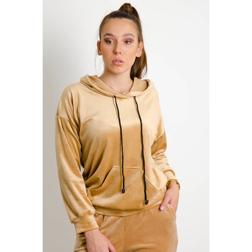 BRĄZOWA WELUROWA BLUZA KANGURKA ze sklepu olika.com.pl w kategorii Bluzy damskie - zdjęcie 178960120