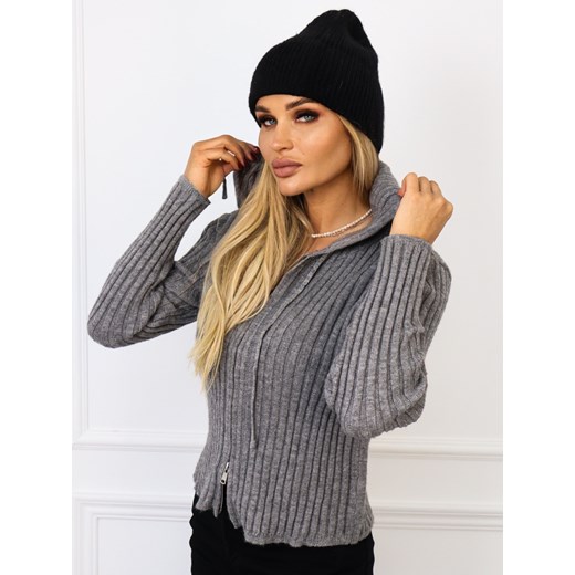 DZIANINOWA  BLUZA W PRĄŻEK Z KAPUREM NA SUWAK- SZARA ze sklepu olika.com.pl w kategorii Bluzy damskie - zdjęcie 178960973