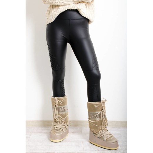 CZARNE WOSKOWANE LEGGINSY Z OZDOBNYMI PRZESZYCIAMI ze sklepu olika.com.pl w kategorii Spodnie damskie - zdjęcie 178961880