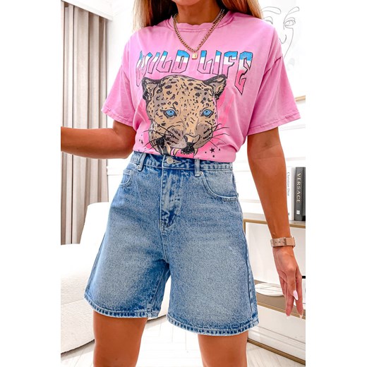SZORTY JEANSOWE MOM FIT Z WYSOKIM STANEM- NIEBIESKIE ze sklepu olika.com.pl w kategorii Szorty - zdjęcie 178961900