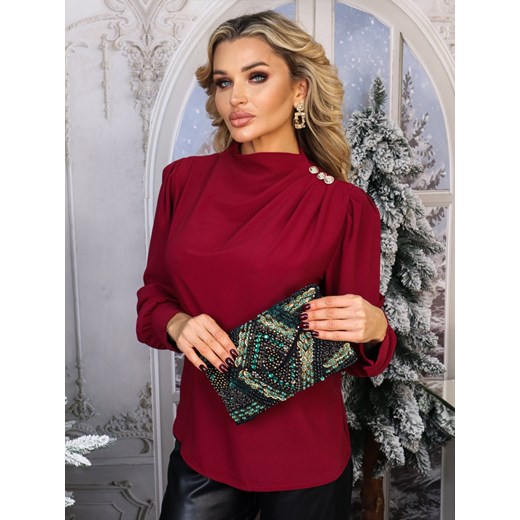 ELEGANCKA BLUZKA  Z OZDOBNYMI GUZIKAMI- BORDOWA ze sklepu olika.com.pl w kategorii Bluzki damskie - zdjęcie 178962101
