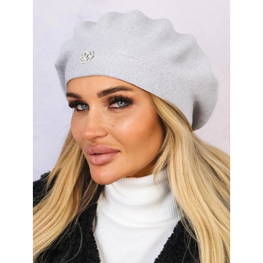 BERET DAMSKI Z BROSZKĄ- SZARY ze sklepu olika.com.pl w kategorii Czapki zimowe damskie - zdjęcie 178962501