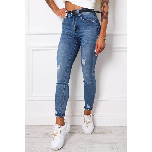 CIEMNE SPODNIE JEANSOWE Z PRZETARCIAMI + PASEK Olika XXL olika.com.pl