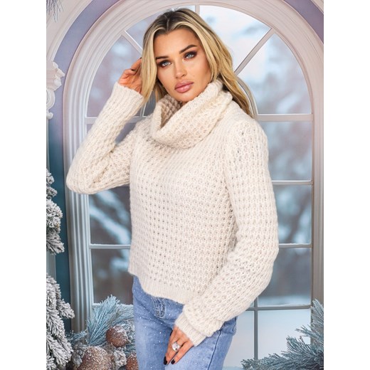 PLECIONY SWETER Z GOLFEM- BEŻOWY ze sklepu olika.com.pl w kategorii Swetry damskie - zdjęcie 178963143