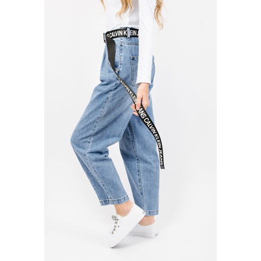 GRANATOWE SPODNIE JEANSOWE TYPU BALLOON JEANS Z WYSOKIM STANEM Olika XS promocja olika.com.pl
