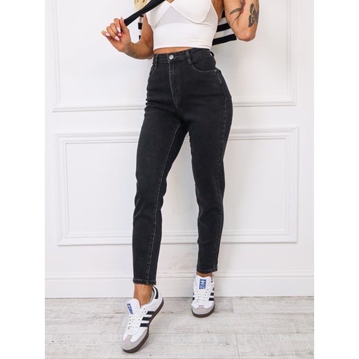 SPODNIE JEANSOWE REGULAR FIT Z WYSOKIM STANEM- CZARNE ze sklepu olika.com.pl w kategorii Jeansy damskie - zdjęcie 178963731