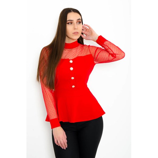 CZERWONA ELEGANCKA BLUZKA BASKINKA Z OZDOBNYMI GUZIKAMI ze sklepu olika.com.pl w kategorii Bluzki damskie - zdjęcie 178964134