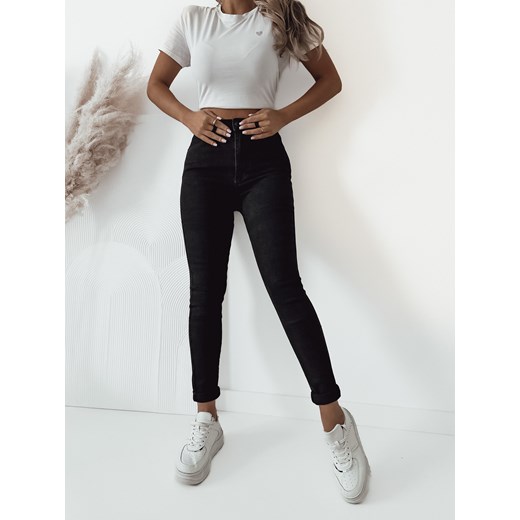 SPODNIE JEANSOWE SKINNY Z BARDZO WYSOKIM STANEM- CZARNE ze sklepu olika.com.pl w kategorii Jeansy damskie - zdjęcie 178964214