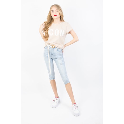 Jasne jeansowe spodnie typu capri z paskiem ze sklepu olika.com.pl w kategorii Jeansy damskie - zdjęcie 178964444