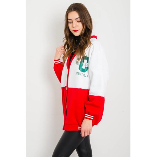 CZERWONO-BIAŁA BLUZA BEJSBOLÓWKA ZAPINANA NA GUZIKI ze sklepu olika.com.pl w kategorii Bluzy damskie - zdjęcie 178964804