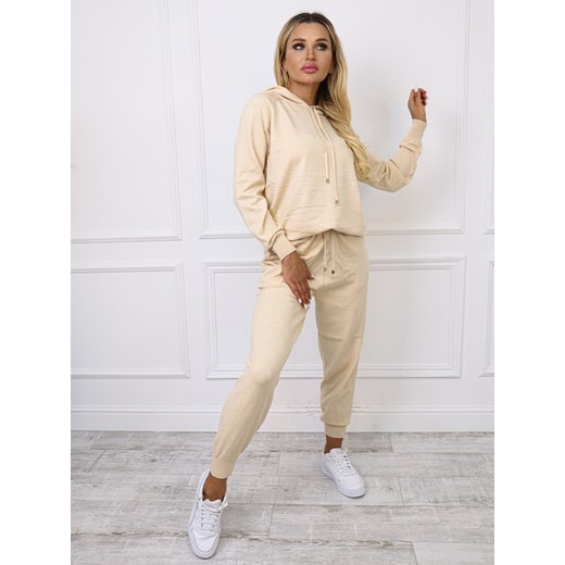 DZIANINOWY KOMPLET SPODNIE+ BLUZA- BEŻOWY ze sklepu olika.com.pl w kategorii Komplety i garnitury damskie - zdjęcie 178965473