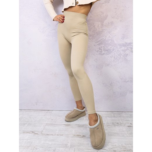 LEGGINSY PRĄŻKOWANE- BEŻOWE ze sklepu olika.com.pl w kategorii Spodnie damskie - zdjęcie 178965641