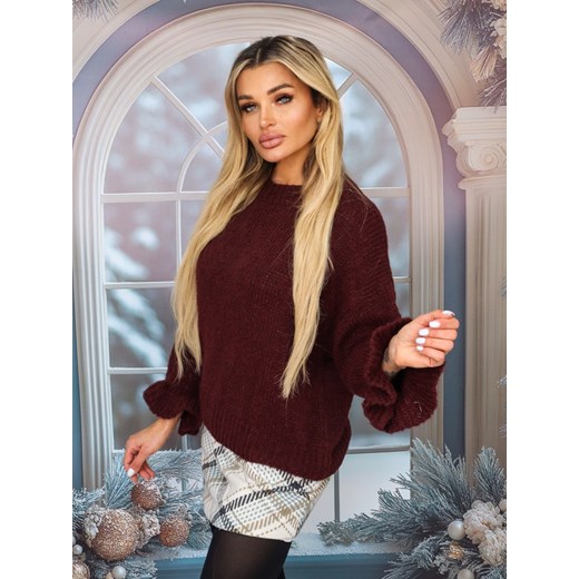SWETER PLECIONY RĘKAW ZAKOŃCZONY FALBANĄ- BORDOWY ze sklepu olika.com.pl w kategorii Swetry damskie - zdjęcie 178966383