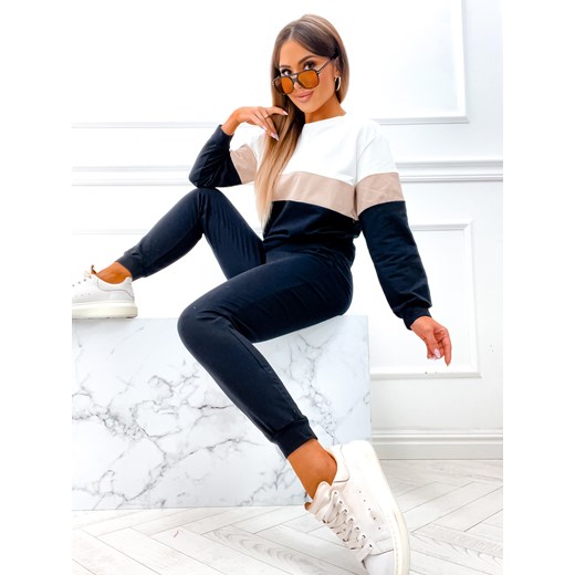 KOMPLET DRESOWY Z BLUZĄ W PASKI- CZARNY Olika XL olika.com.pl