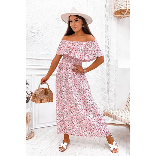 SUKIENKA HISZPANKA MAXI W KWIATY- RÓŹOWA ze sklepu olika.com.pl w kategorii Sukienki - zdjęcie 178966882