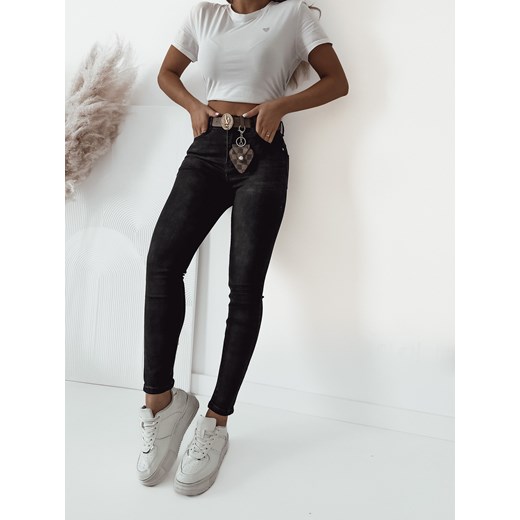 CZARNE SPODNIE JEANSOWE PUSH UP+ PASEK ze sklepu olika.com.pl w kategorii Jeansy damskie - zdjęcie 178967384