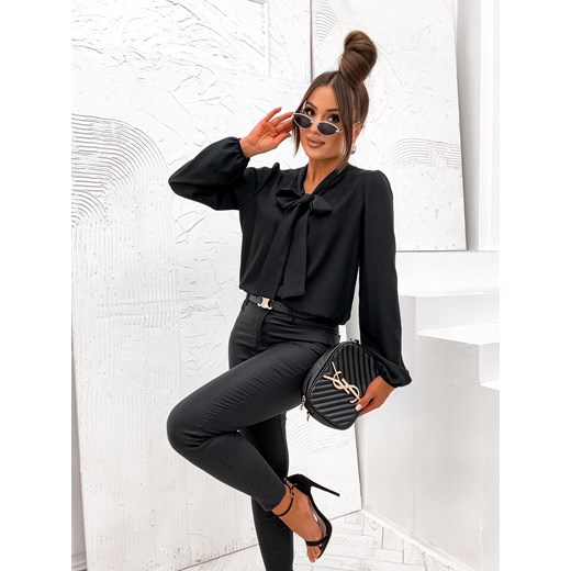 BLUZKA Z OZDOBNYM WIĄZANIEM PRZY SZYI- CZARNA ze sklepu olika.com.pl w kategorii Bluzki damskie - zdjęcie 178967511